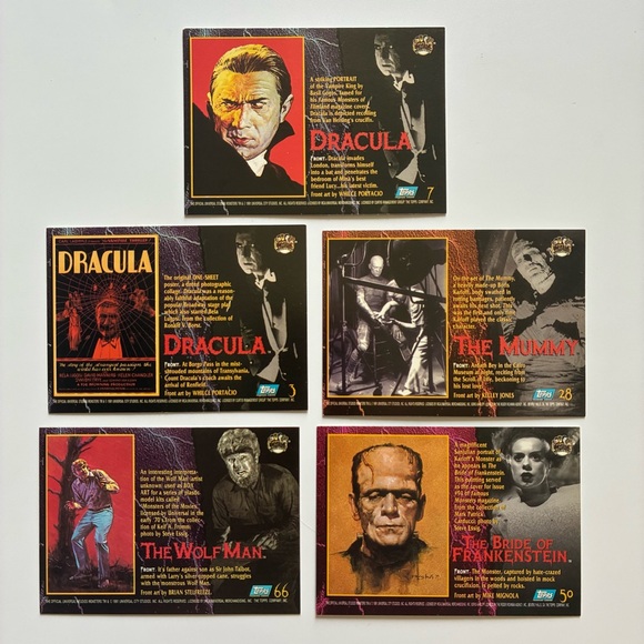 VTG 1993 Topps Universal Monsters Trading Card Lot of 5 - Picture 2 of 2